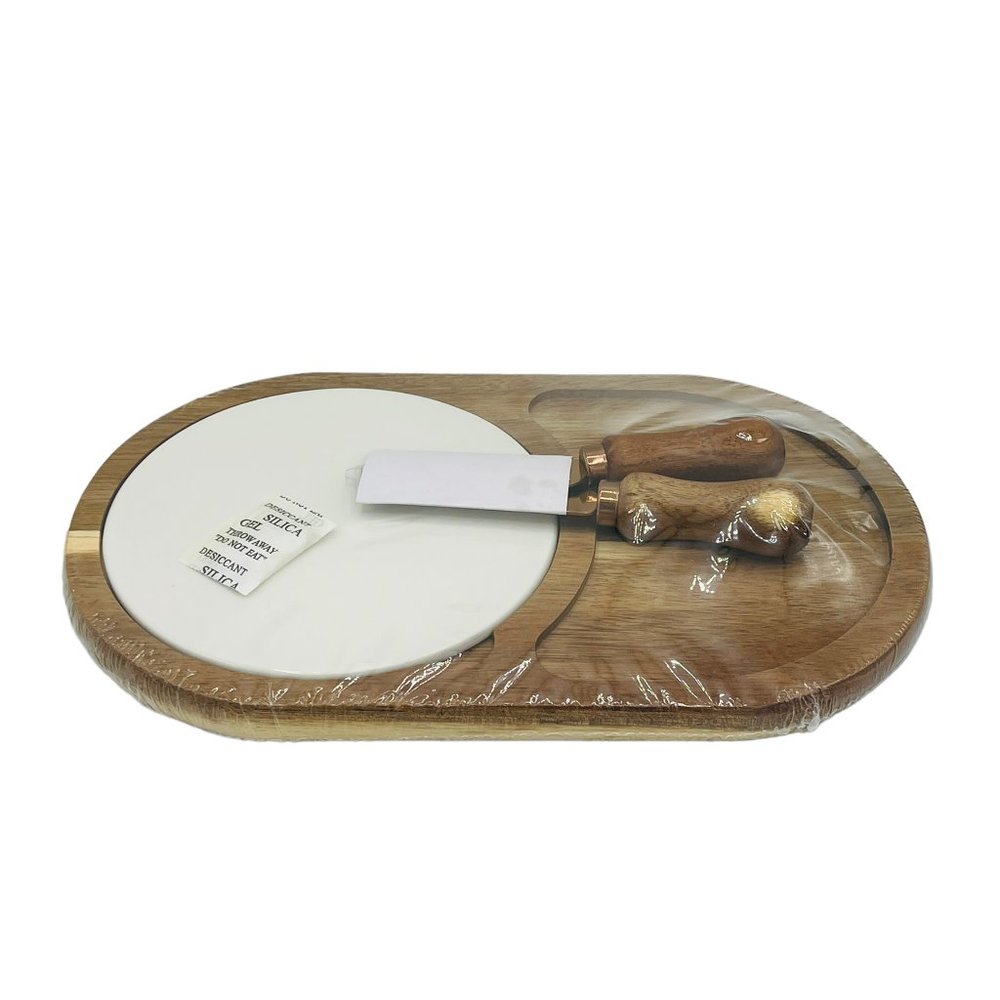 Twine Living Co Gourmet Wood & Ceramic Cheese Board & Knife Charcuterie Gift Set